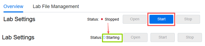 Lab status change when clicking start